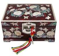 Peony Korean paper Hanji red 2 stage mother of pearl jewelry box