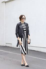 Black And White Striped Midi Dress Striped Black And White Midi Dress Black Moto Jacket Striped Midi Dress Classic Midi Dress White Midi Dress