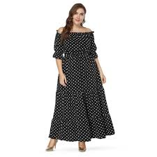Off The Shoulder Polka Dot Floral Plus Size Women Maxi Dress Black 3e77437512 Size Xl Casual Dresses Plus Size Plus Size Maxi Dresses Plus Size Dresses
