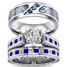 Ringcrown Blue Cz Couple Rings White Gold Filled Heart Womens Wedding Ring Sets Titanium S In 2020 With Images Womens Wedding Ring Sets White Gold Rings Bridal Ring Sets