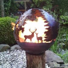 Feuerkugel Mit 60 Cm Durchmesser Separater Innenschale Und Gestell Wald Model Mit Hirsch Reh Bock Wildschwein Rotte Ei Feuerkugel Feuerschale Gartenkunst