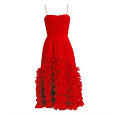 1950 S Ceil Chapman Ruby Red Tiered Ruffle Tulle Cocktail Dress 1stdibs Com Vintage Red Dress Red Fitted Dress White Vintage Dress