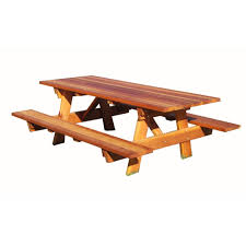 Outdoor 1905 Super Deck Finished 5 Ft Redwood Picnic Table With Attached Benches Picnic Table Wood Patio Furniture Portable Picnic Table