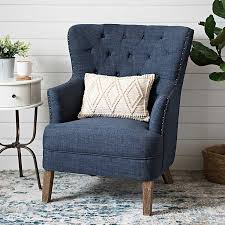 Yaheetech velvet club chair accent arm chair upholstered barrel chair with armrest for living room bedroom navy blue. Navy Tufted Accent Chair With Nailhead Trim Kirklands