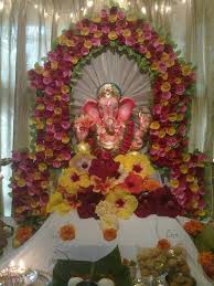 Eco Friendly Ganapati Decorations Google Search Ganapati Decoration Flower Decorations Decoration For Ganpati