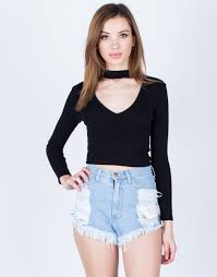 Black And White Crop Top Long Sleeve Plunging Choker Crop Top Black And White Crop Tops Tops Stretch Crop Tops