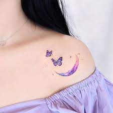 Butterfly and moon tattoo meaning. Small Purple Butterflies Tattoos With Moon Purple Tattoos Tiny Tattoos Tattoos