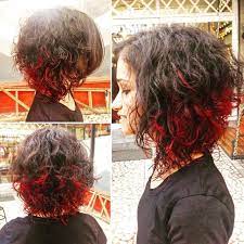 Curly Bob With Red Dip Dyed Ends Hair Bob Curly Dip Dyed Ends Hair Red Curly Hair Styles Dyed Curly Hair Short Curly Hair