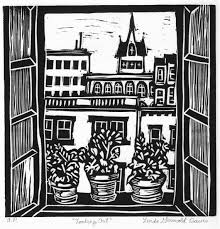 Black And White Linoleum Print Looking Out Etsy In 2020 Linoprint Linoleum Block Printing Black Printer Ink