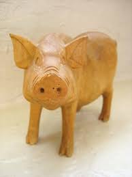 Vintage Carved Wood Pig Wood Pig Carving Wood Bark