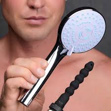 Slippery solo play with a shower head - intense moments