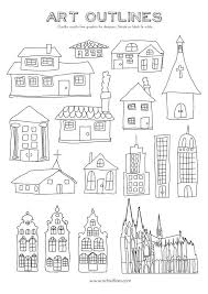 You can see these outlines on coloring books, icons, and clipart. Set Of Buildings Art Outlines Full Page 16 Original Hand Etsy In 2021 Art Outlines Art Building Art