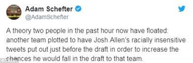 We're committed to josh. the biggest piece to build your salary cap around is a franchise quarterback. Wyoming Qb Josh Allen Apologizes After Racist Tweets Emerge Threatening To Unseat Him As Top Pick Daily Mail Online