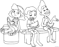 Luca has his adventures with his new best friend alberto, but they have a big secret: Giulia Luca Alberto Eating Watermelon Coloring Pages Printable