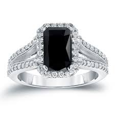 Women's diamonds rings women's eternity rings women's anniversary rings women's classic rings. Auriya 18k Gold 2 1 2ctw Emerald Cut Halo Black Diamond Engagement Ring Overstock 16788528