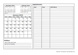 2019 Monthly Appointment Calendar Free Printable Templates