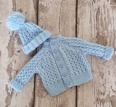 Knitted Cardigan And Hat For Baby Boy Hand Knit Blue Baby Etsy Baby Boy Hats Handmade Sweater Baby Boy Cardigan
