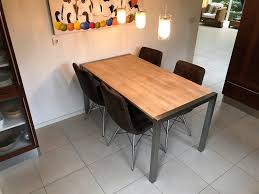 kleine rechthoekige eettafel eiken tafelblad met rvs poten voor 4 personen eettafel eetkamertafel tafelpoten