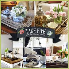 Add texture by placing pieces of different height and size: Take Five Coffee Table Vignettes The Cottage Market