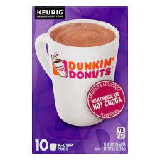 Sugar, non dairy creamer (refined coconut oil, corn syrup solids, sodium caseinate milk derivative, mono and diglycerides, dipotassium phosphate, sodium silicoaluminate), cocoa processed with alkali, nonfat dry milk, salt, natural and artificial flavor, xanthan gum, sucralose (non nutritive sweetener). Save On Dunkin Hot Cocoa K Cups Order Online Delivery Stop Shop