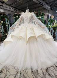 Champagne Ball Gown Tulle Satin Appliques Luxury Wedding Dress With Feather Wedding Dress With Feathers Luxury Wedding Dress Wedding Dress Long Sleeve