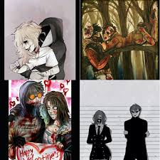 Sandie X Kagekao Wilson X Rouge Ticci Toby X Clockwork And Masky X Nruse Ann Creepypasta Characters Scary Images Creepypasta