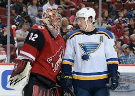 Glendale Az March 31 Goalie Antti Raanta 32 Of The Arizona Coyotes And Vladimir Tarasenko 91 Of The St Louis Coyotes Hockey Arizona Coyotes Baseball Boys