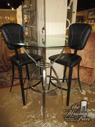 Contemporary Glass Top Bistro Table On A Silver Base This Table Is Perfect For A Pair Of Tall Barstools Measures Pub Table Sets Patio Bar Set High Top Tables