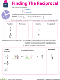 Fraction Math Find The Reciprocal Worksheet Education Com