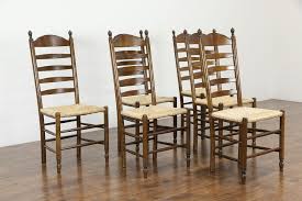 Maybe you would like to learn more about one of these? Set Of 6 Farmhouse Oak Rush Seat Vintage Ladder Back Dining Chairs 36055 Harp Gallery Antiques Furniture