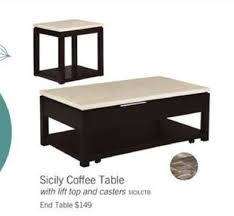 This wooden coffee table with polished chrome legs lifts up and towards you. The Brick Sicily Coffee Table With Lift Top And Casters Redflagdeals Com