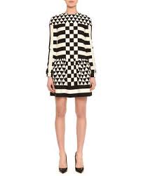 Black And White Squares Dress Valentino Long Sleeve Jewel Neck Geometric Squares Dress Black White Fashion Geometric Print Dress Footwear Design Women