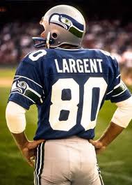 Steve Largent concluded his 14 National Football League seasons with league  career records for receptions, 819; yards, 13,089; touchdowns, 100;  consecutive games with a reception, 177; 50-catch seasons, 10; and  1000-yard seasons,
