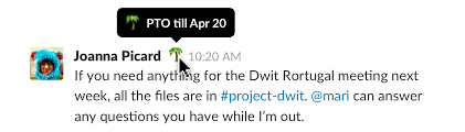 Jan 29, 2019 · i worked on a little freeweek app for our company planning center for our slack community. User Presence And Status Slack