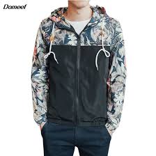 Click To Buy Domeef Men Casual Hooded Floral Jacket Male Spring Autumn New Fashion Windbreaker Slim Zipper Mens Thin Jackets 4 Colors M 4xl Affiliate Ropa