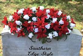 Christmas grave flowers near me. Amazon Com Christmas Headstone Saddle Cemetery Flowers Christmas Cemetery Saddle Headstone Saddle Poinsettia White Rose Buds Handmade