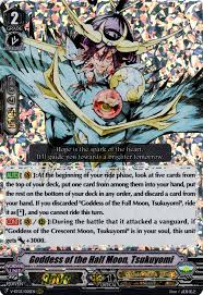 Tsukuyomi swings the weapon to his left and right, damaging and disarming enemies hit. Goddess Of The Half Moon Tsukuyomi V Series Cardfight Vanguard Wiki Fandom