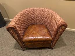 Used Woven Rattan Leather Club Chair For Sale In Morganville Letgo In 2020 Leather Club Chairs Club Chairs Chairs For Sale