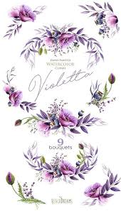 Watercolor Violet Poppy Lavender Purple Flowers Handpainted Etsy Violet Flower Watercolor Flowers Floral Watercolor