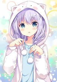 Blue Eyes Purple Hair Sweater Anime Drawing Meo