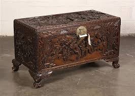 Item details type blanket chest materials wood manufacturer amc marks maker's mark on applied paper tag inside top period mid to late 20th century additional information deeply carved views on top and in panels on sides. Sold Price Chinese Camphor Wood Storage Chest With Figural Carved Decorative Panels Integral Handles Figural Bracket Feet And The Carved Ins March 1 0111 5 30 Pm Pdt