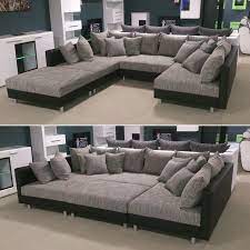 Wohnzimmer Claudia Xxl Ecksofa Sofa Mit Hocker Schwarz Und Grau Beige I Furniture Design Living Room Furniture Sofa Set Home Theater Rooms