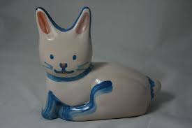 Ceramic Pottery Cat Coin Bank Signed M A Hadley Blue White Hadley Pottery Ceramic Pottery Pottery