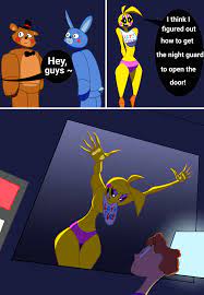 1girls arms behind back avian bedroom eyes bib breast slip  breasts chica (fnaf) comic five nights at freddy's five nights at freddy's  2 makeup night guard (fnaf) nipple slip