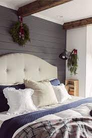 Gray bedroom shiplap accent wall. Christmas Home Tour Part 1 Bedroom Wall Accent Wall Bedroom Shiplap Bedroom