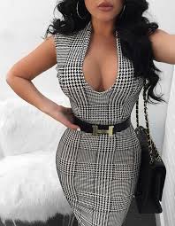 Black And White Checkered Bodycon Dress Audrey Black And White Houndstooth Checkered Midi Dress Bodycon Dress Fashion Womens Dresses