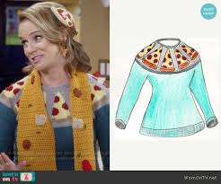 Maybe you would like to learn more about one of these? Wornontv Kimmy S Pizza Sweater Scarf And Hair Clip On Fuller House Andrea Barber Clothes And Wardrobe From Tv