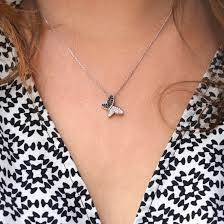 Flutter Her Heart With Our Black And White Diamond Butterfly Necklace From Steven Singer Jewelers Silver Diamond Necklace Diamond Necklace Necklace