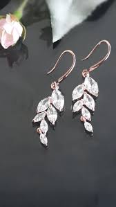 Bride Earrings Rose Gold Wedding Earrings Zirconia Earrings Rhinestone Earrings Bridesmaid Earrings With Crystal Leaves Ohrringe Hochzeit Braut Ohrringe Hochzeit Ohrringe