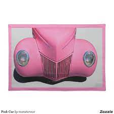 Pink Car Cloth Placemat Pink Car Auto Automobile Vintage Classic Home Decor Placemat Pink Cards Custom Placemats Placemats